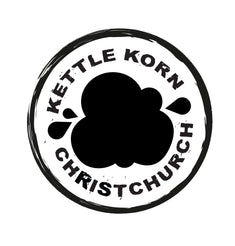 Kettle Korn Christchurch logo in black over white with a popcorn centre. 